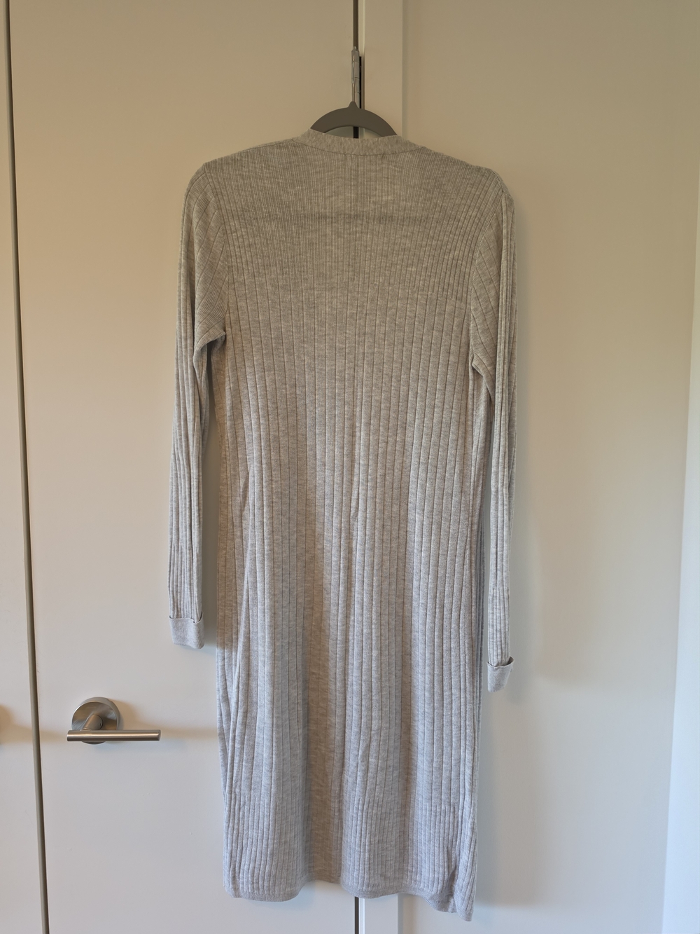 Light Gray Ribbed Open-Front Long Cardigan - Picture 3 of 3